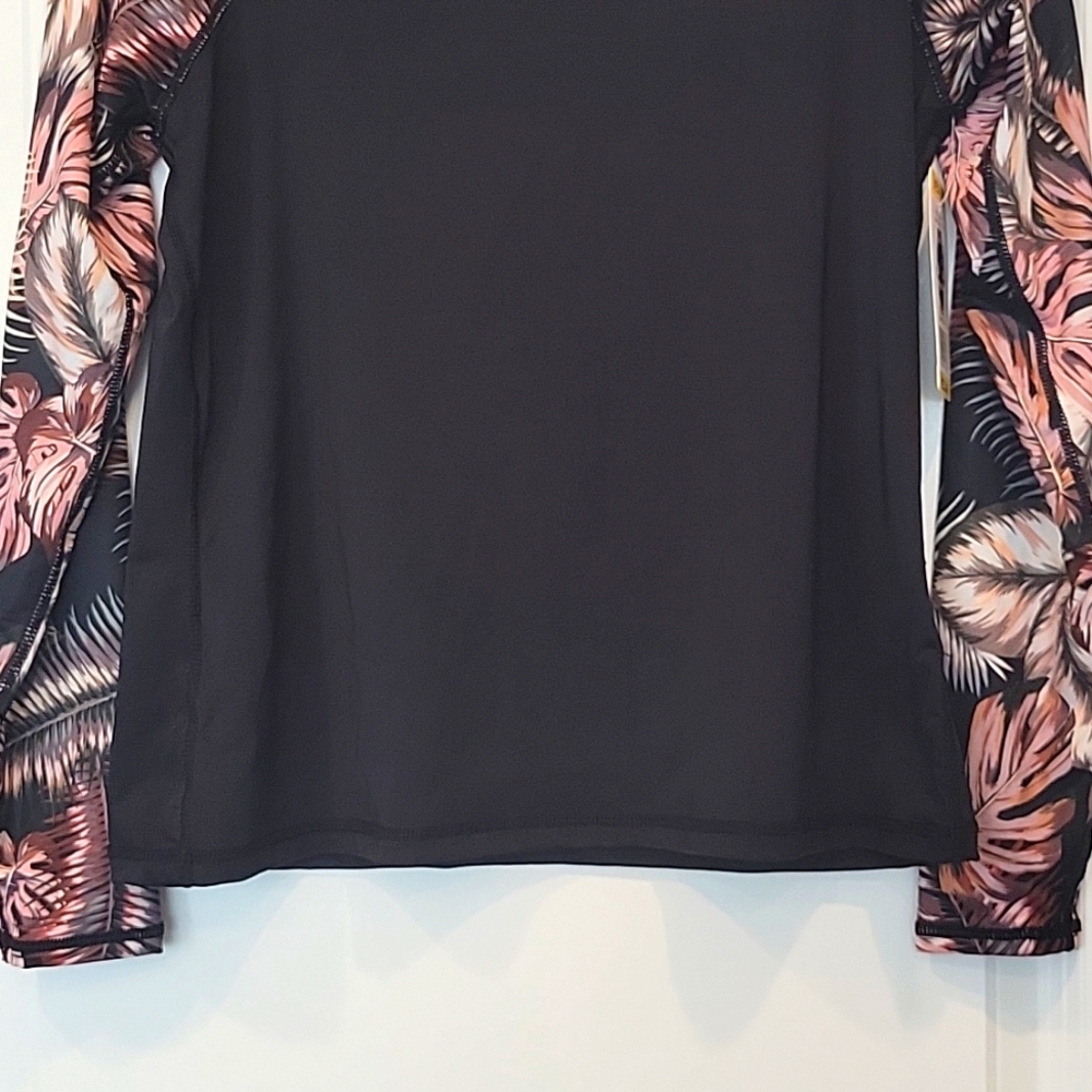 Hurley Women's Long Sleeve Rashguard Shirt Top Pull Over Brown Floral Medium NWT - Picture 6 of 9